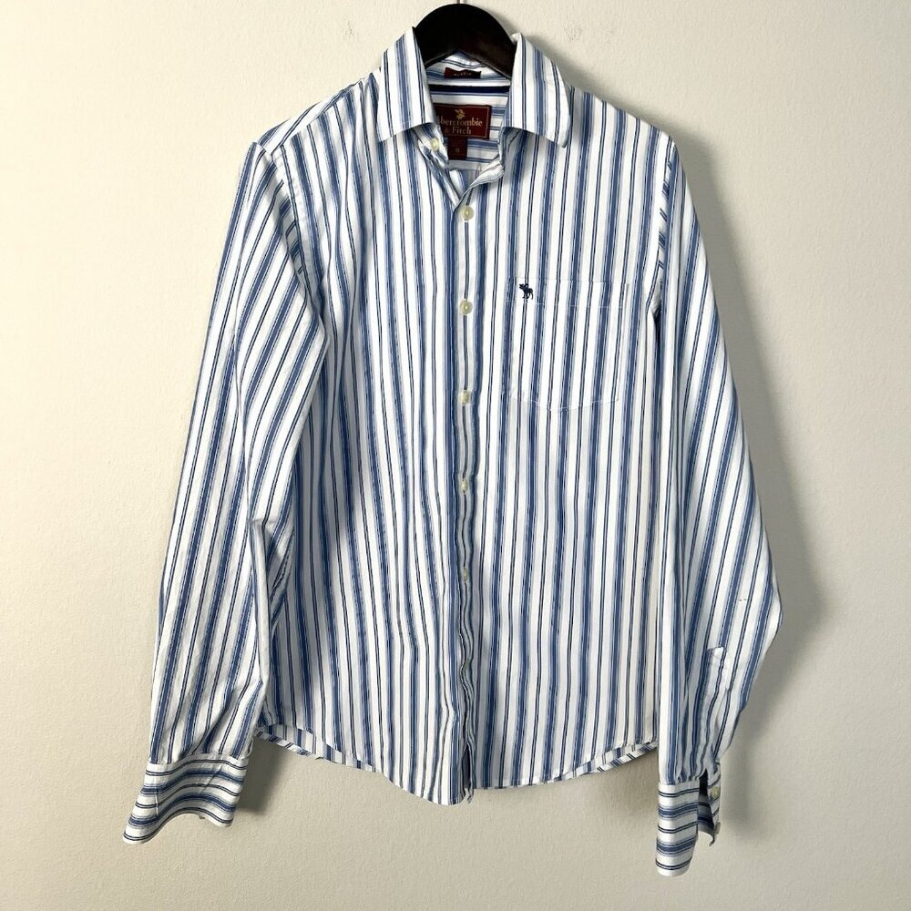 Abercrombie & Fitch Classic Muscle Button Down Blue Stripe Long‎ Sleeve Size Med